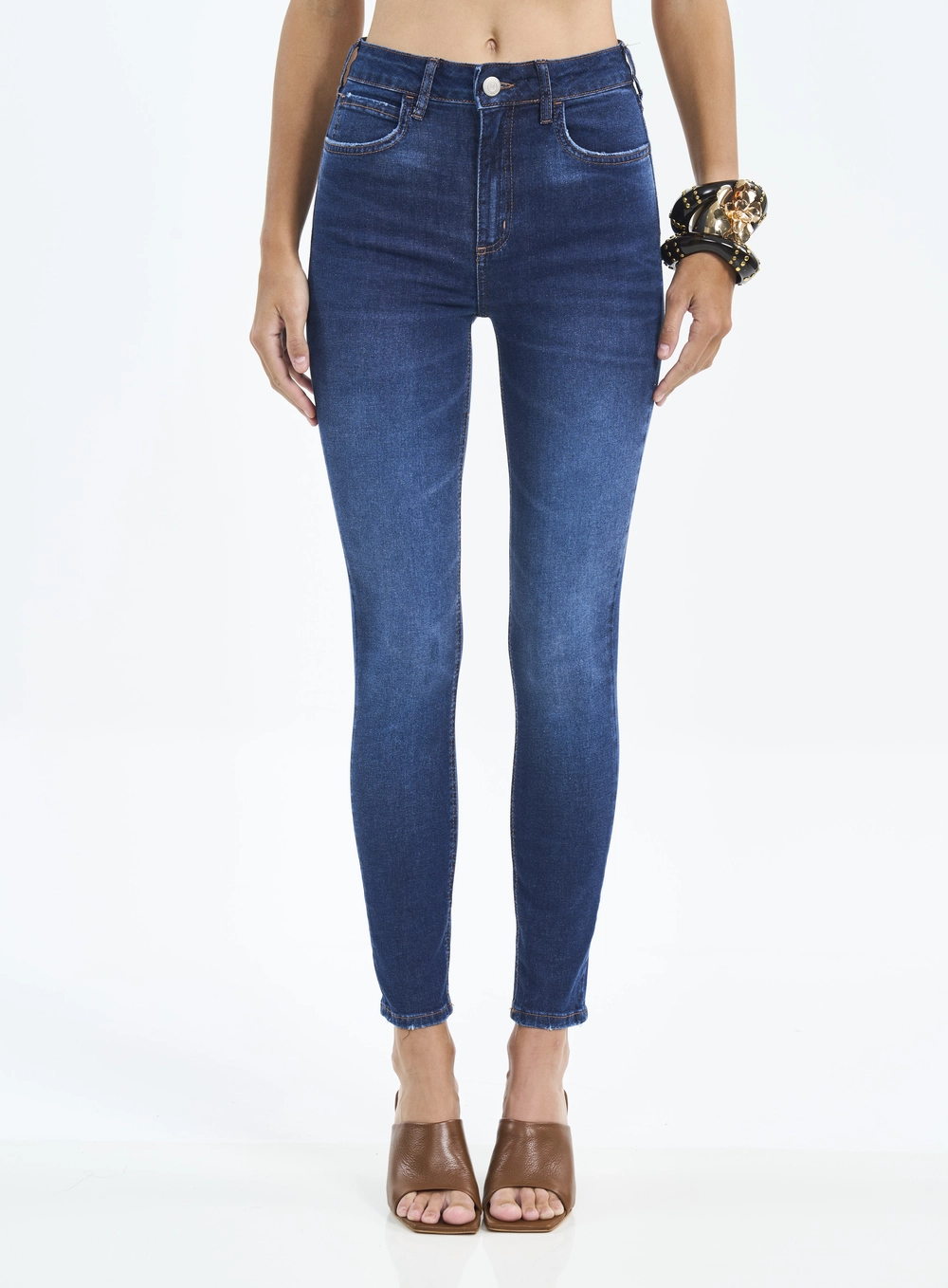 Calça Jeans Feminina Karen Skinny Com Cintura Alta Índigo
