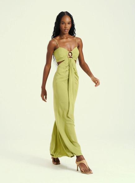 Vestido Longo Cut-out Com Decote