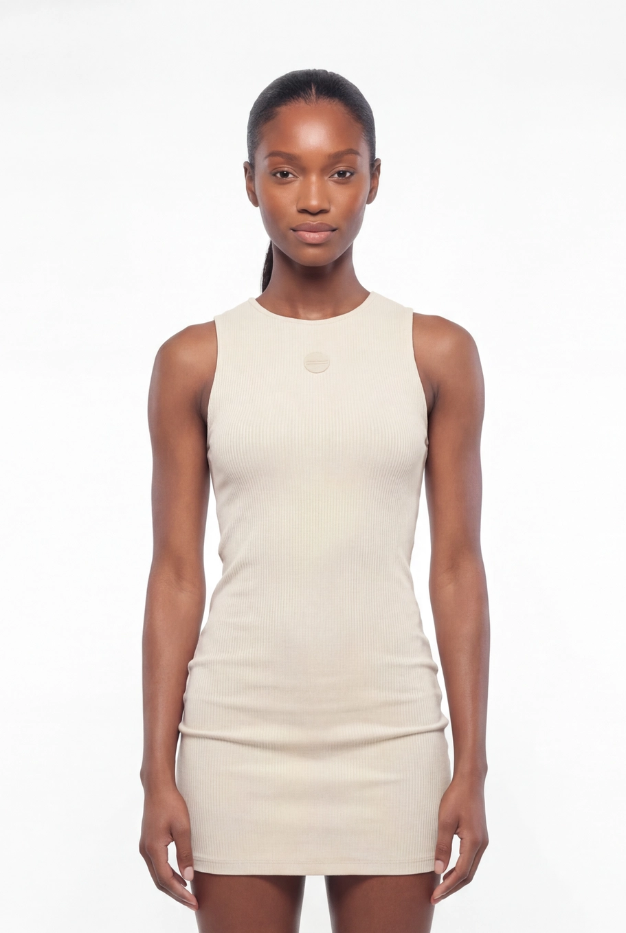 Vestido Curto Canelado Slim Bege 3