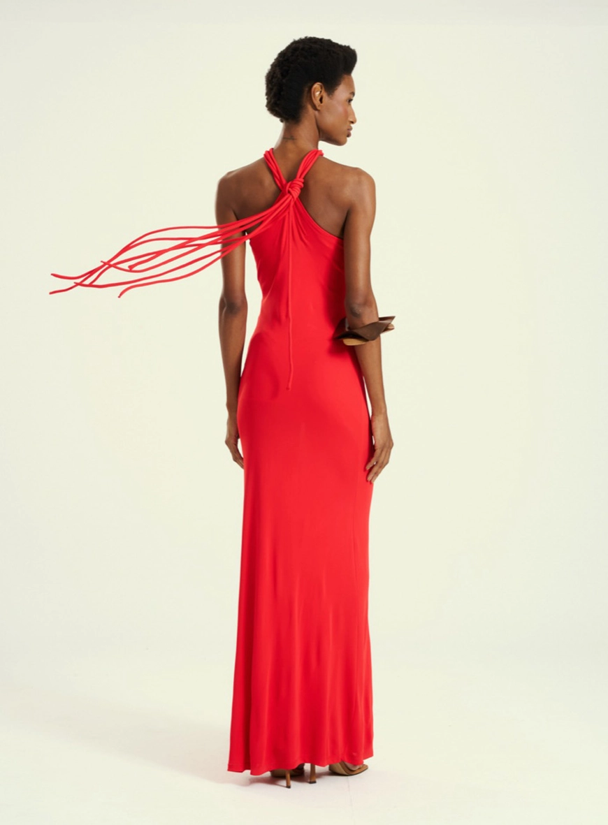Vestido Feminino Longo Com Detalhes Vermelho 2