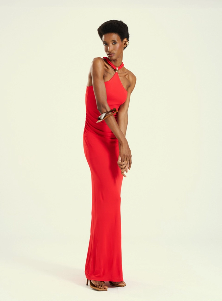Vestido Feminino Longo Com Detalhes Vermelho 4
