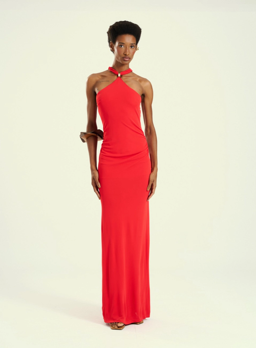 Vestido Feminino Longo Com Detalhes Vermelho 1