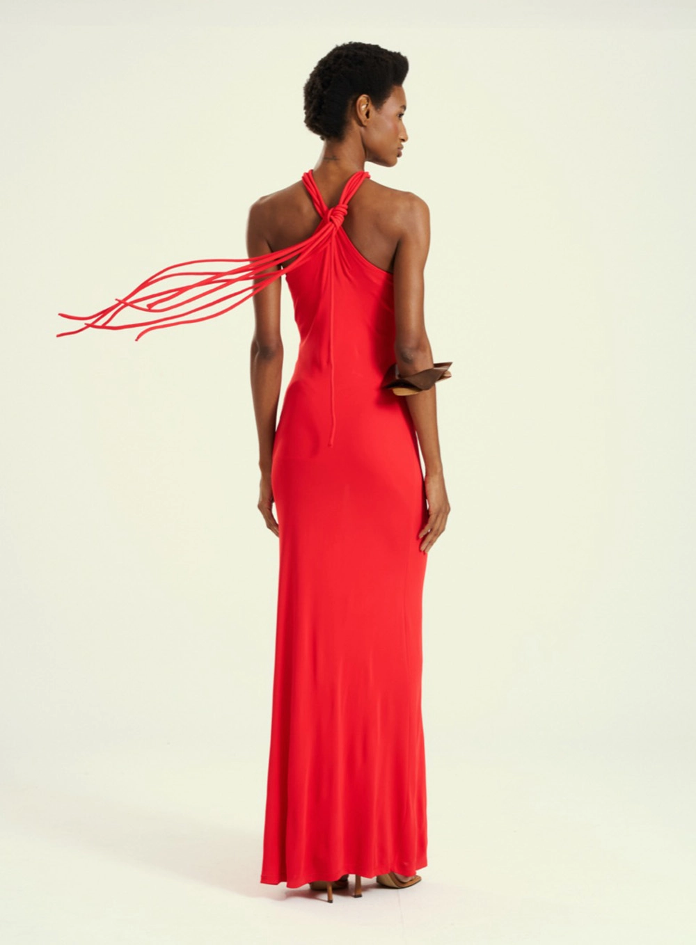Vestido Feminino Longo Com Detalhes Vermelho 2
