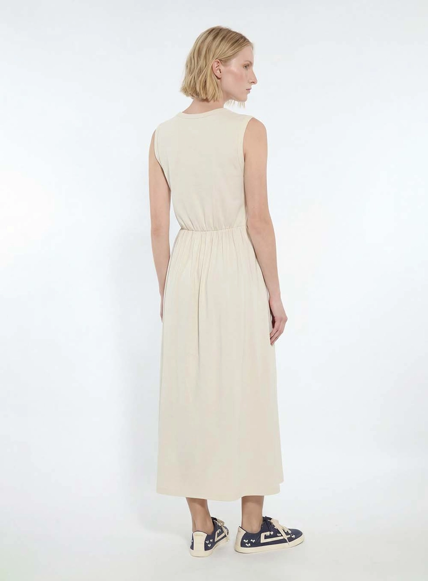 Vestido Midi Comfort Com Franzido Bege Italian 2