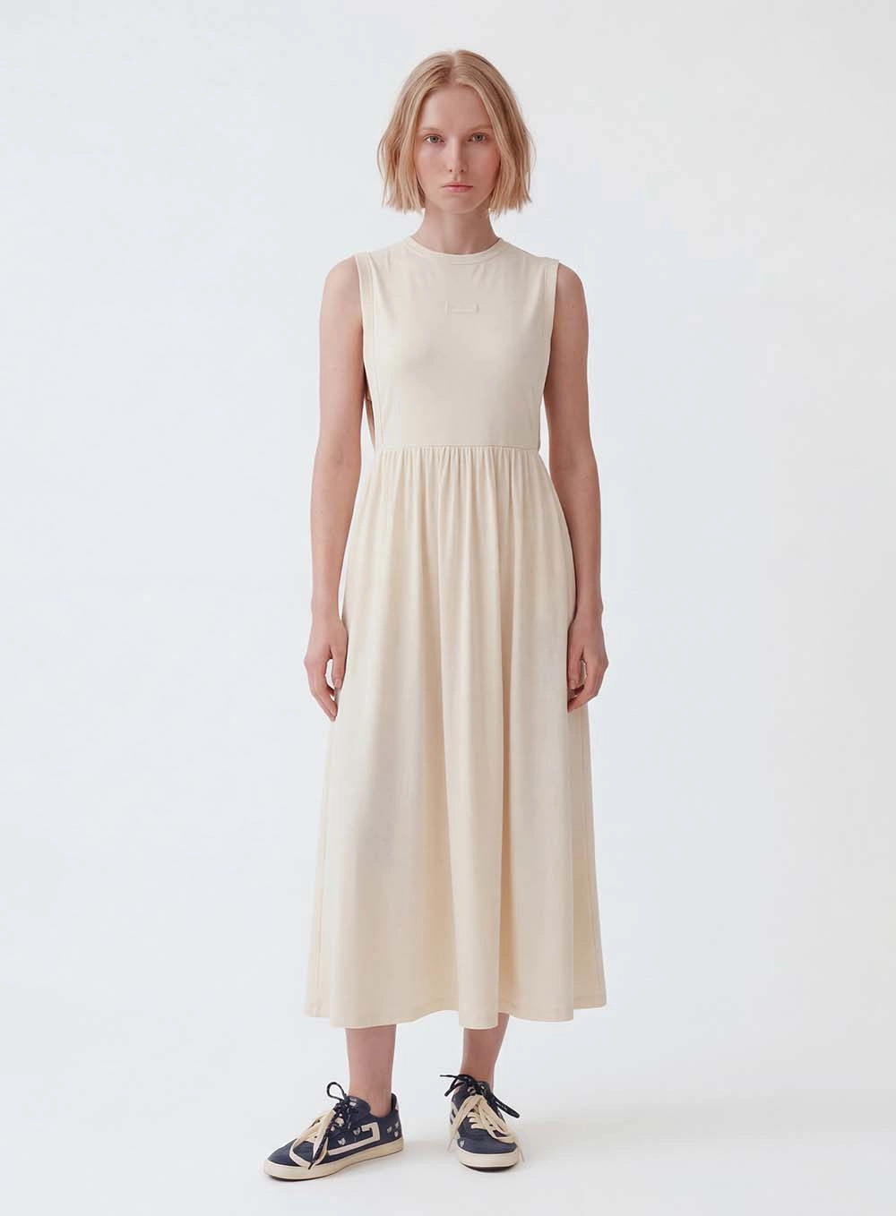 Vestido Midi Comfort Com Franzido Bege Italian 1