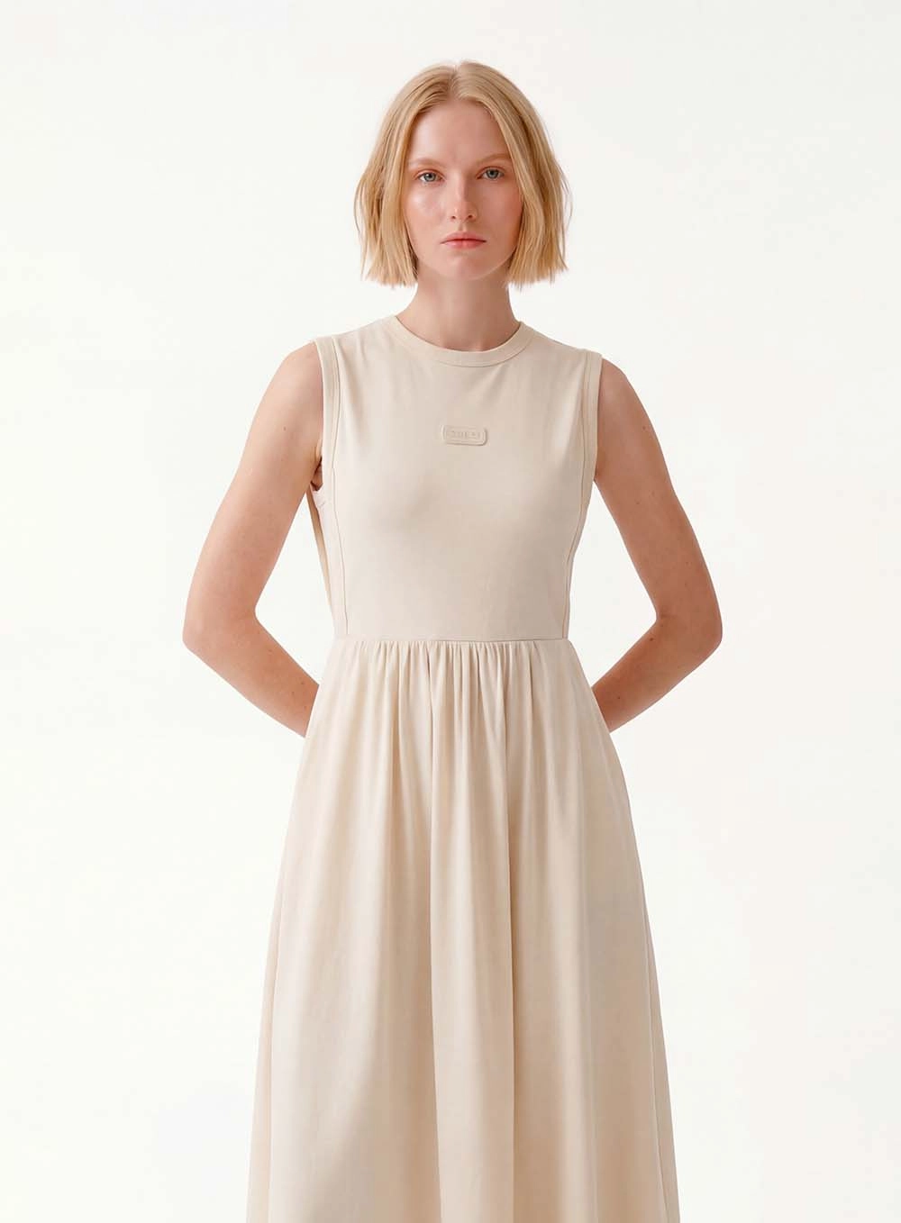 Vestido Midi Comfort Com Franzido Bege Italian 3