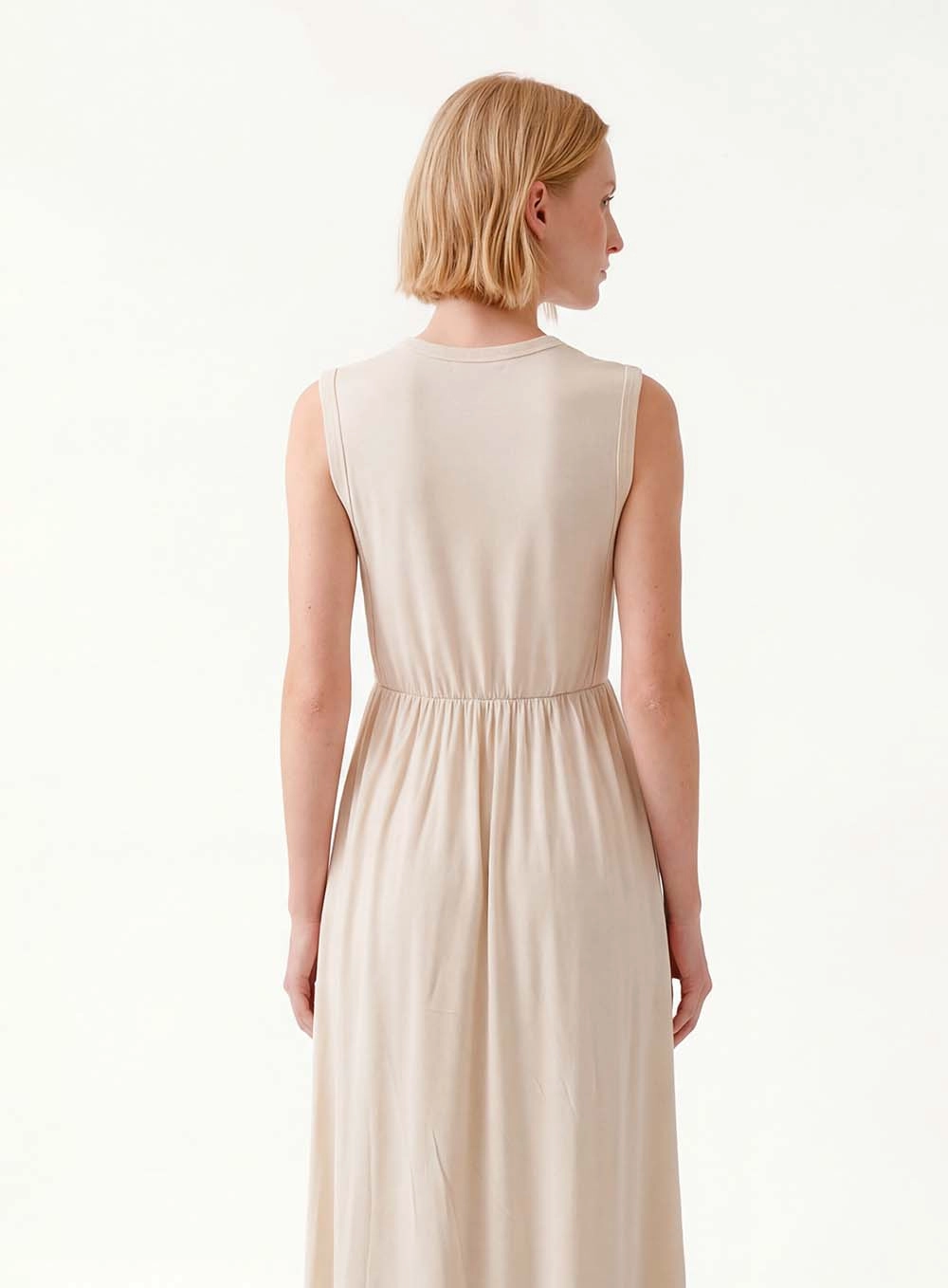 Vestido Midi Comfort Com Franzido Bege Italian 4