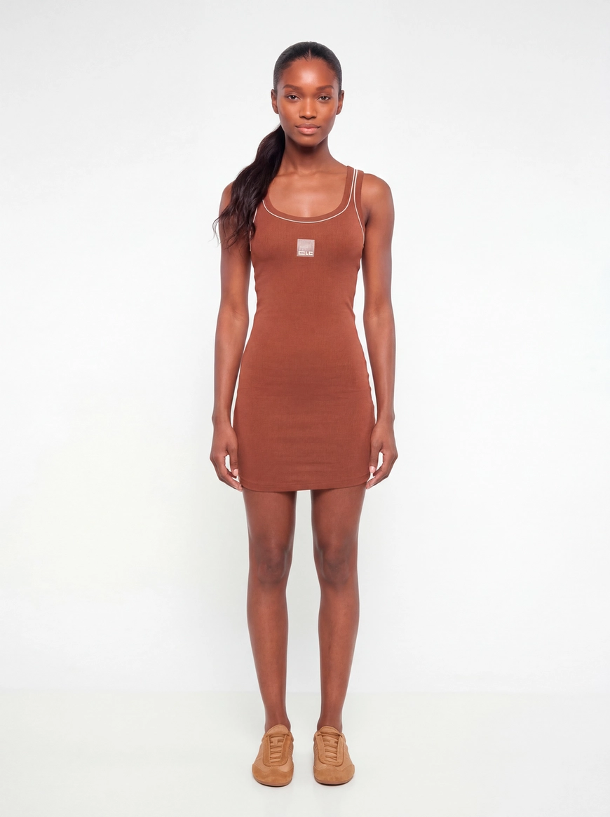 Vestido Curto Slim Com Contraste Marrom 1