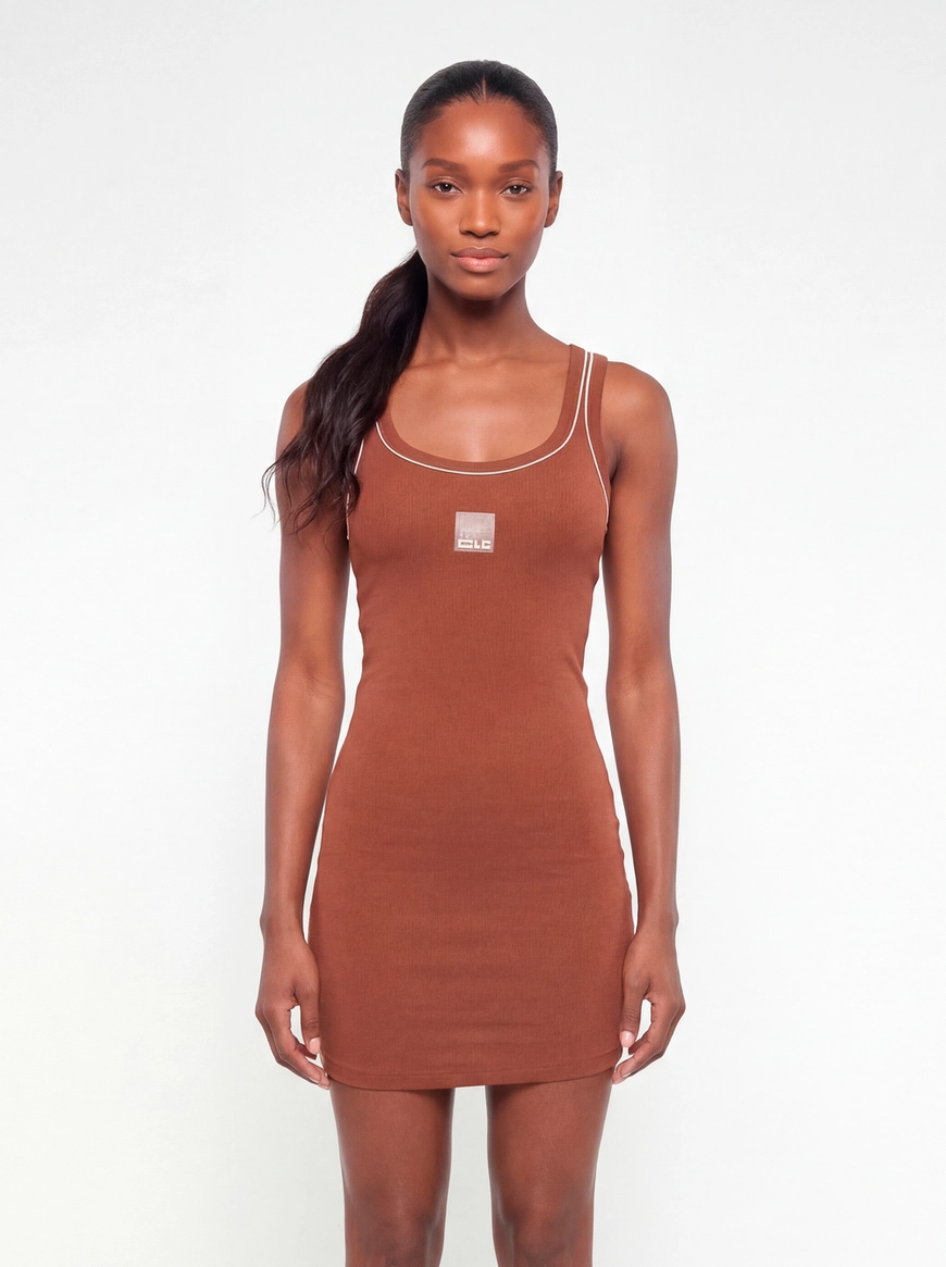 Vestido Curto Slim Com Contraste Marrom 3