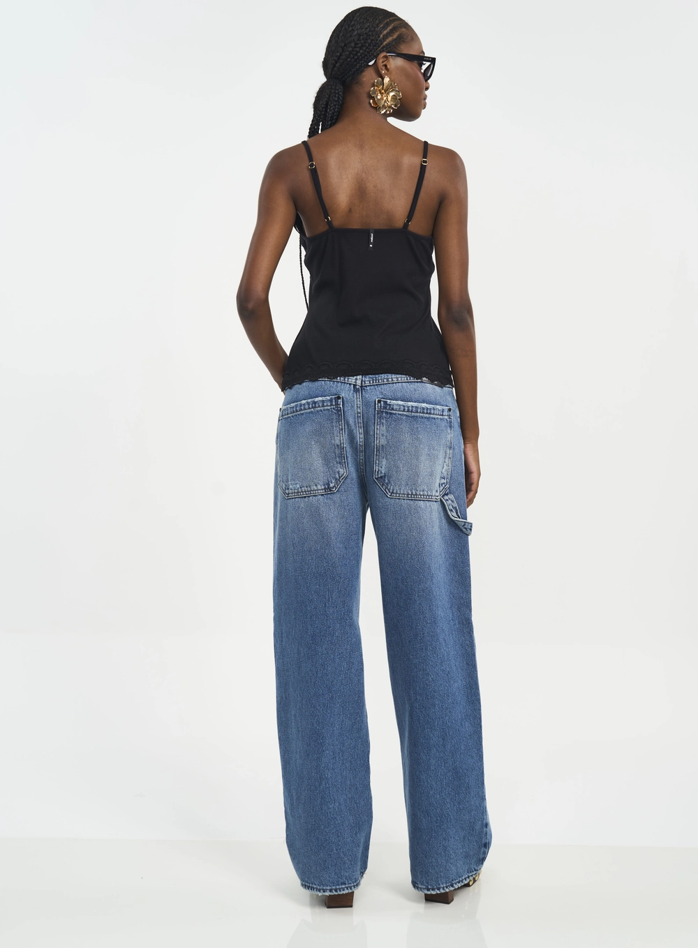 Calça Jeans Feminina Wide Leg Bruna Low Com Bolsos Índigo