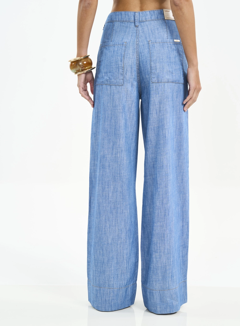 Calça Feminina Wide Leg Com Botões Índigo