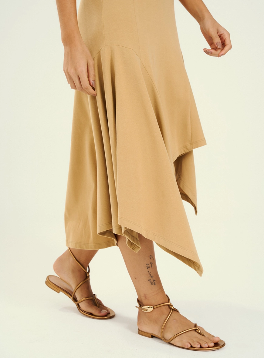 Vestido Feminino Midi Com Barra De Pontas Bege 3