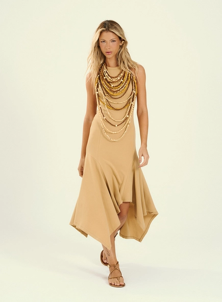 Vestido Feminino Midi Com Barra De Pontas