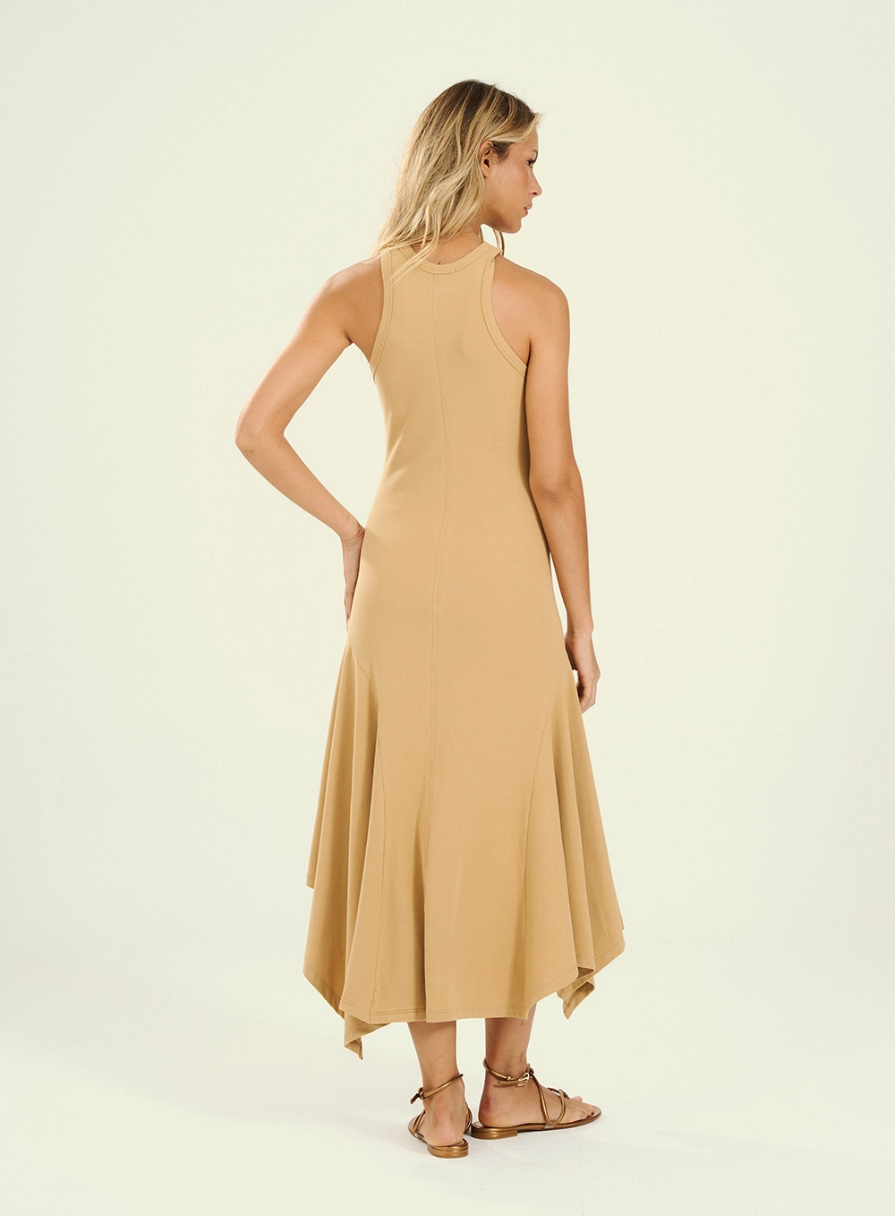 Vestido Feminino Midi Com Barra De Pontas Bege 2