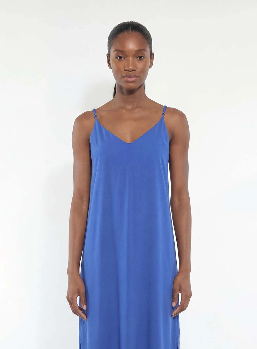 Vestido Midi Solto Com Fenda Azul 3