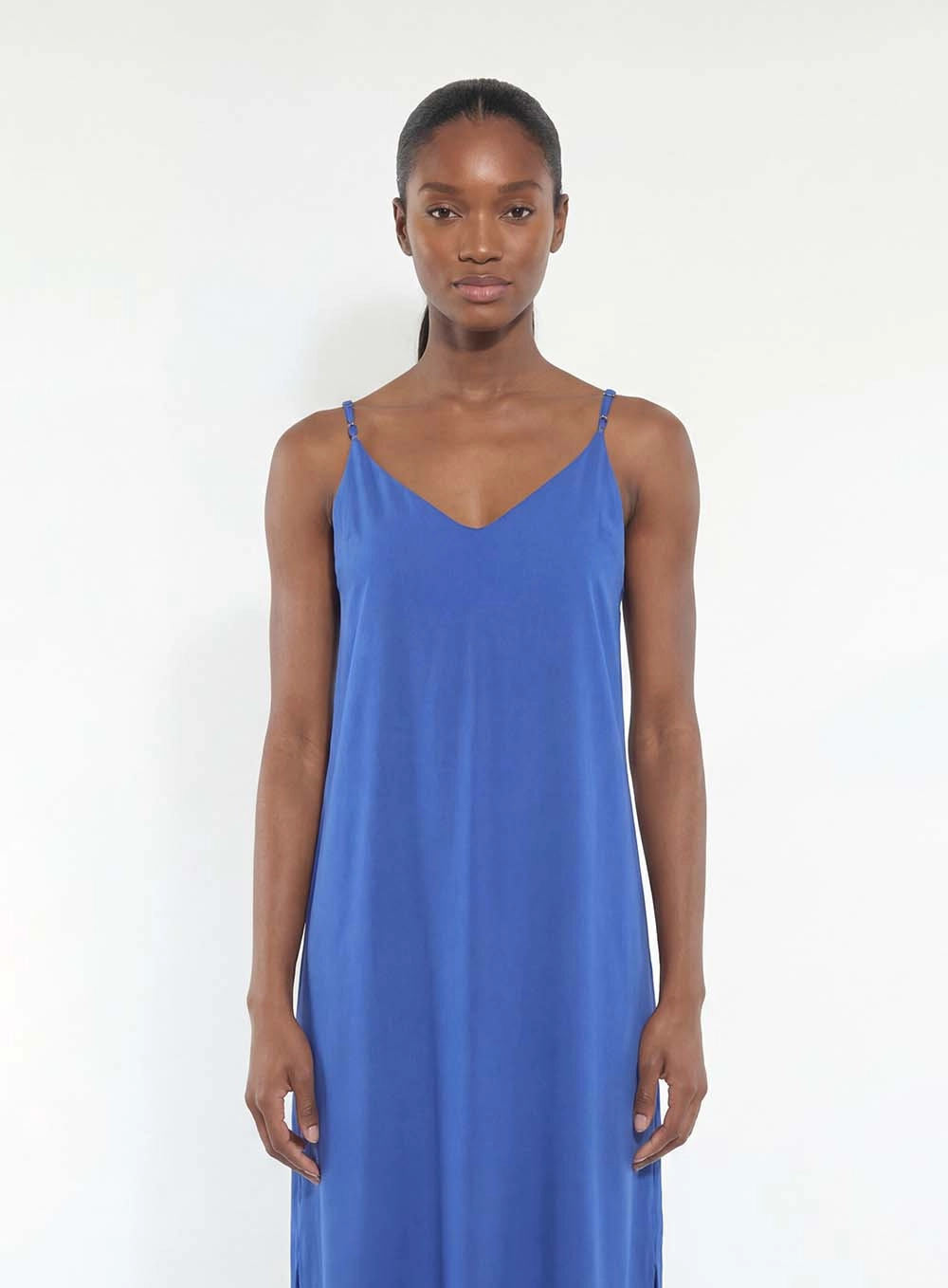 Vestido Midi Solto Com Fenda Azul 3