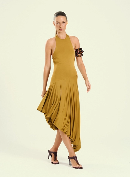 Vestido Feminino Midi Com Barra Assimetria