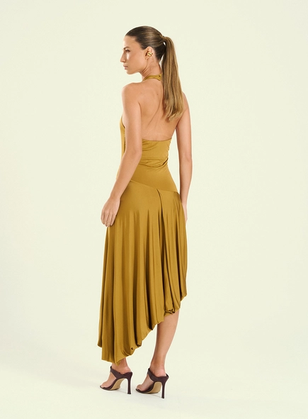 Vestido Feminino Midi Com Barra Assimetria