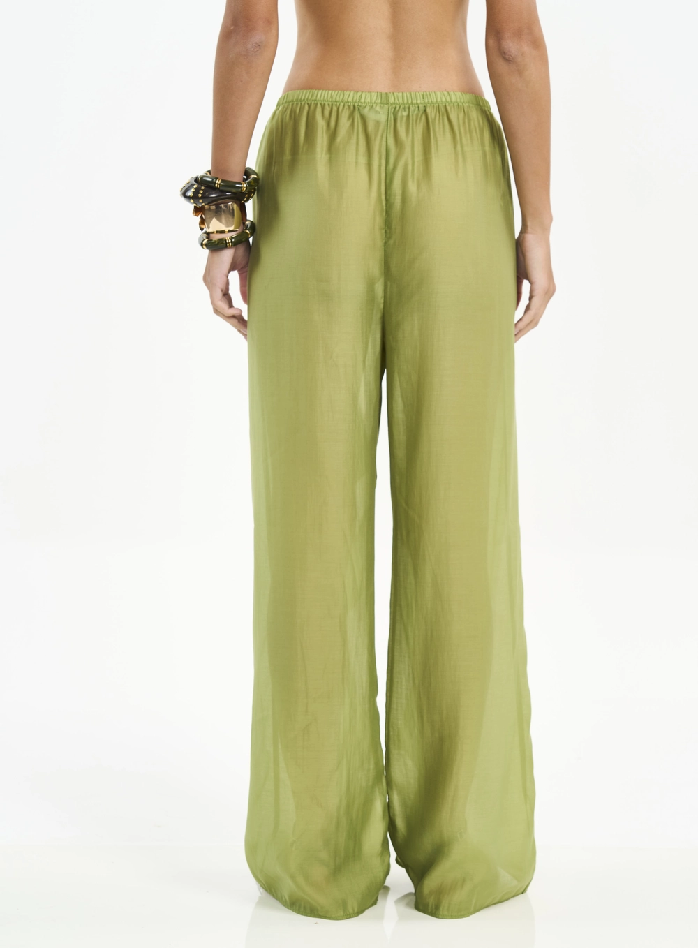 Calça Feminina Pantalona Com Babados E Elástico Verde