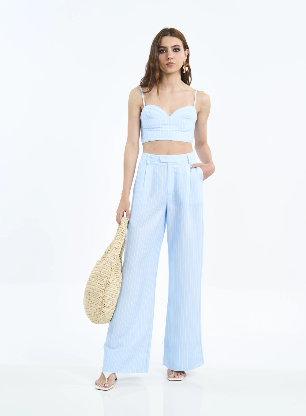 Calça Feminina Wide Leg Risca De Giz Estampados