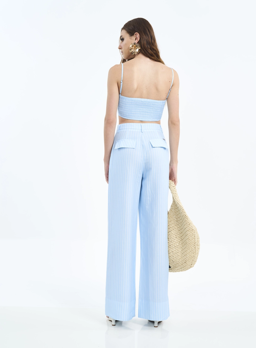 Calça Feminina Wide Leg Risca De Giz Estampados