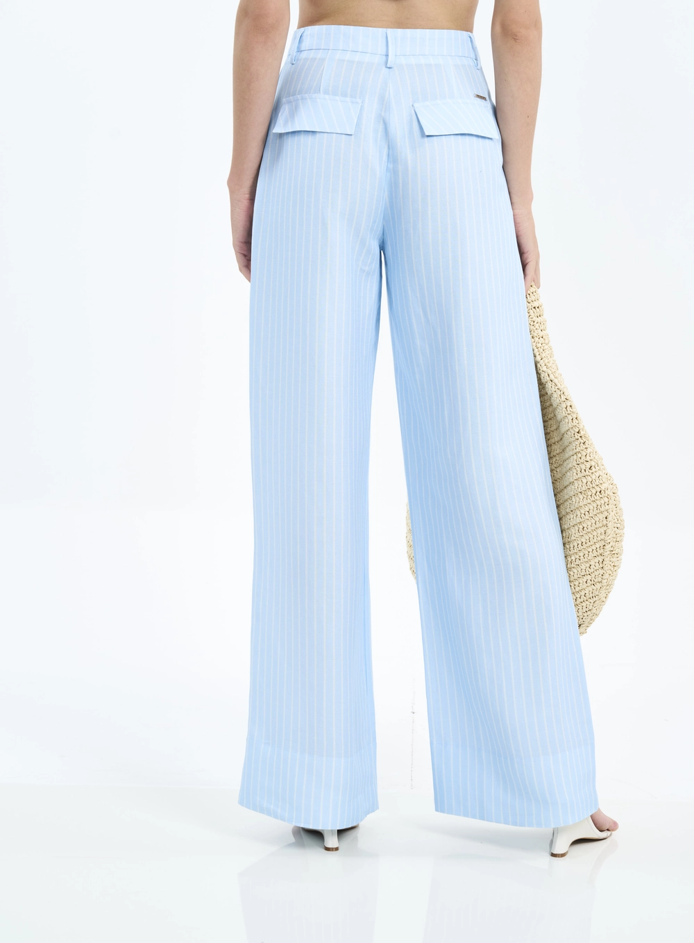 Calça Feminina Wide Leg Risca De Giz Estampados