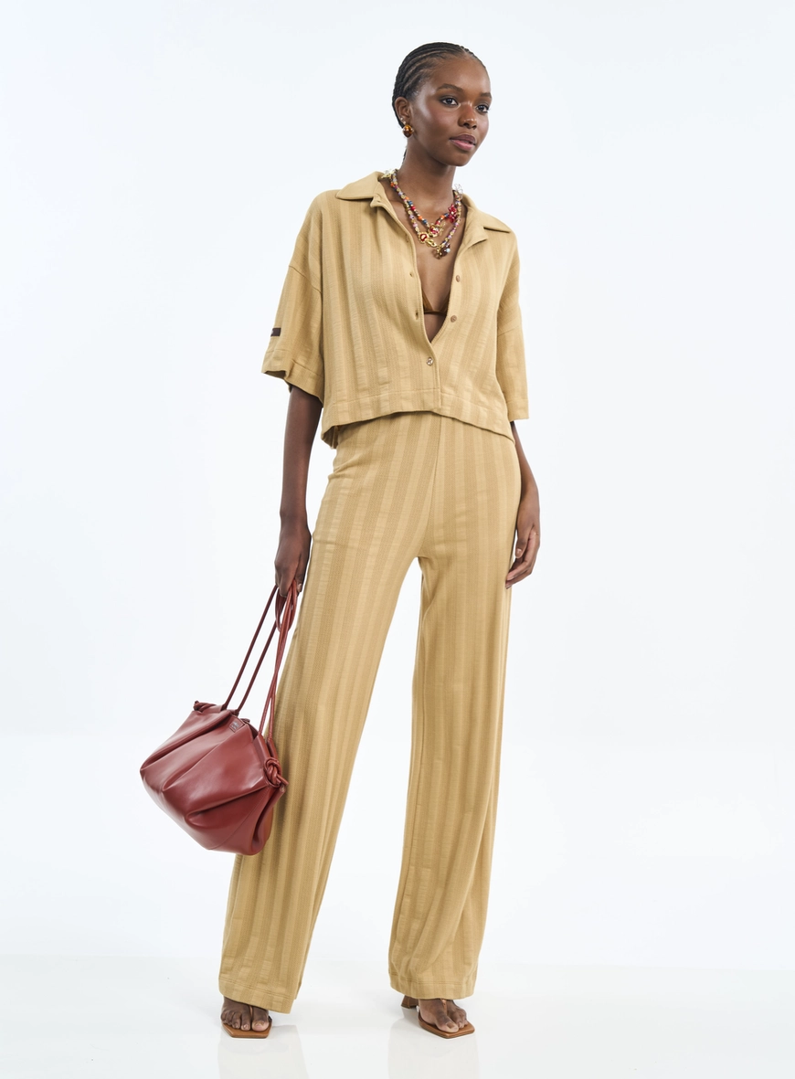Calça Feminina Pantalona Com Textura