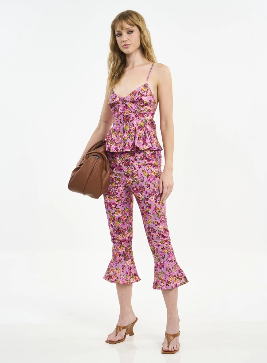 Calça Feminina Cropped Estampada Com Barra Flare