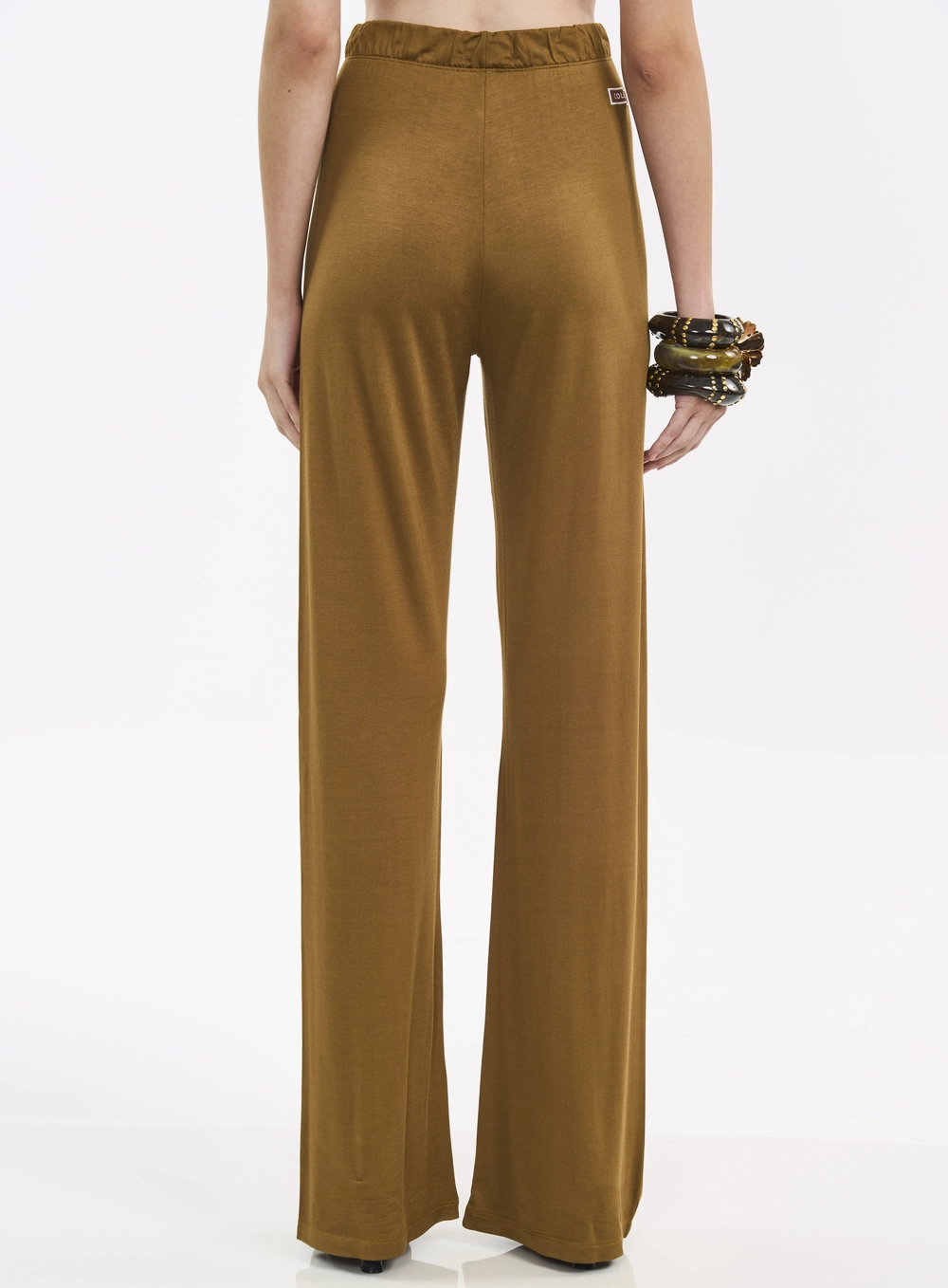 Calça Feminina Pantalona Com Cós Elástico Marrom