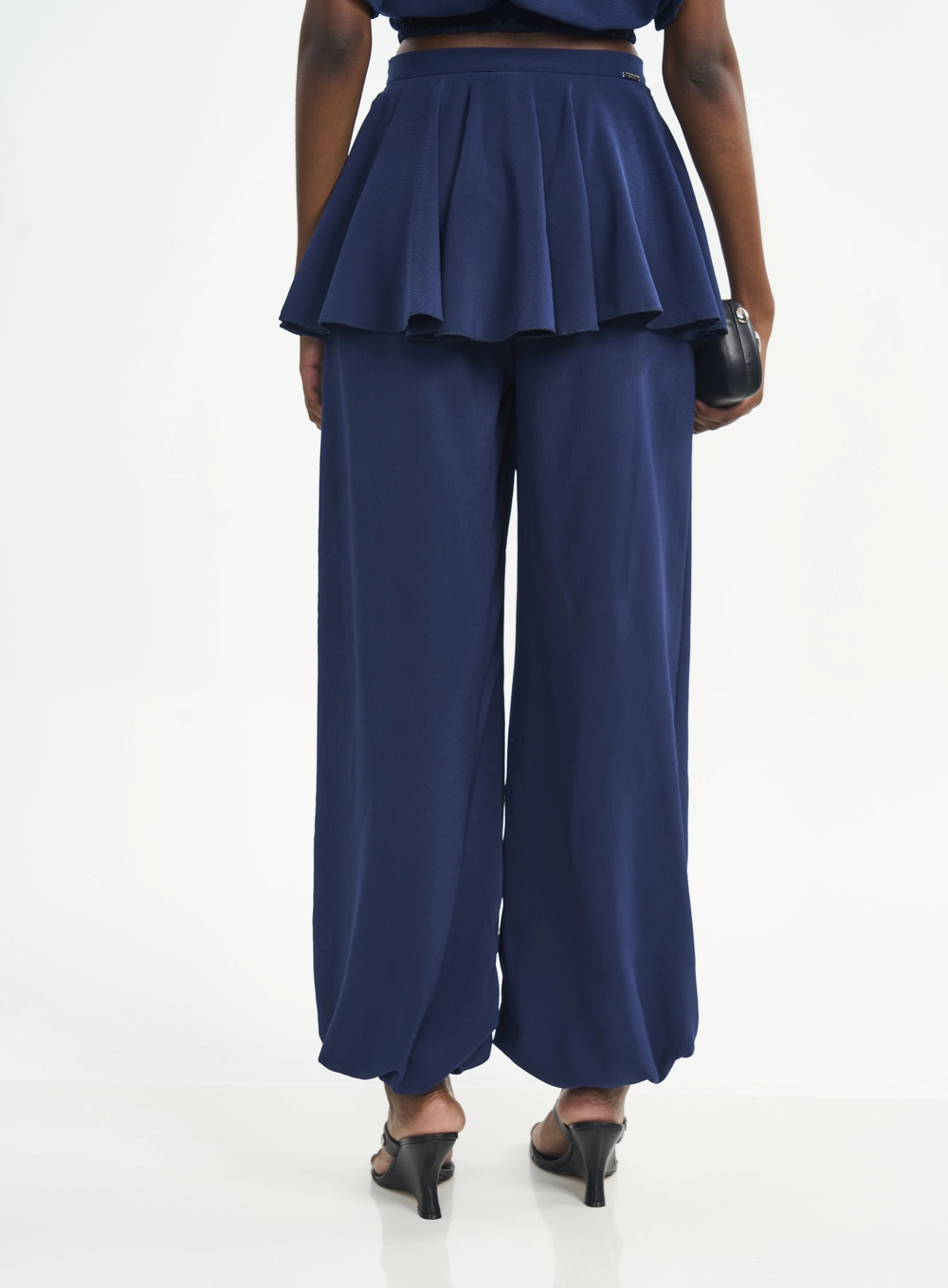 Calça Feminina Pantalona Com Peplum Azul