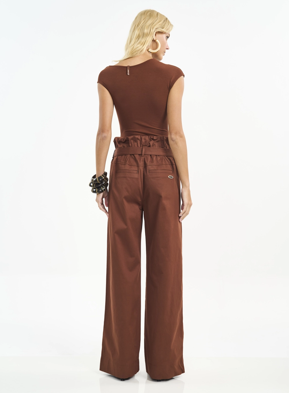 Calça Feminina Wide Leg Com Amarração Marrom