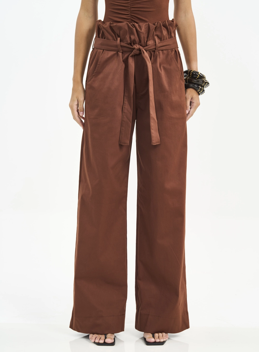 Calça Feminina Wide Leg Com Amarração Marrom