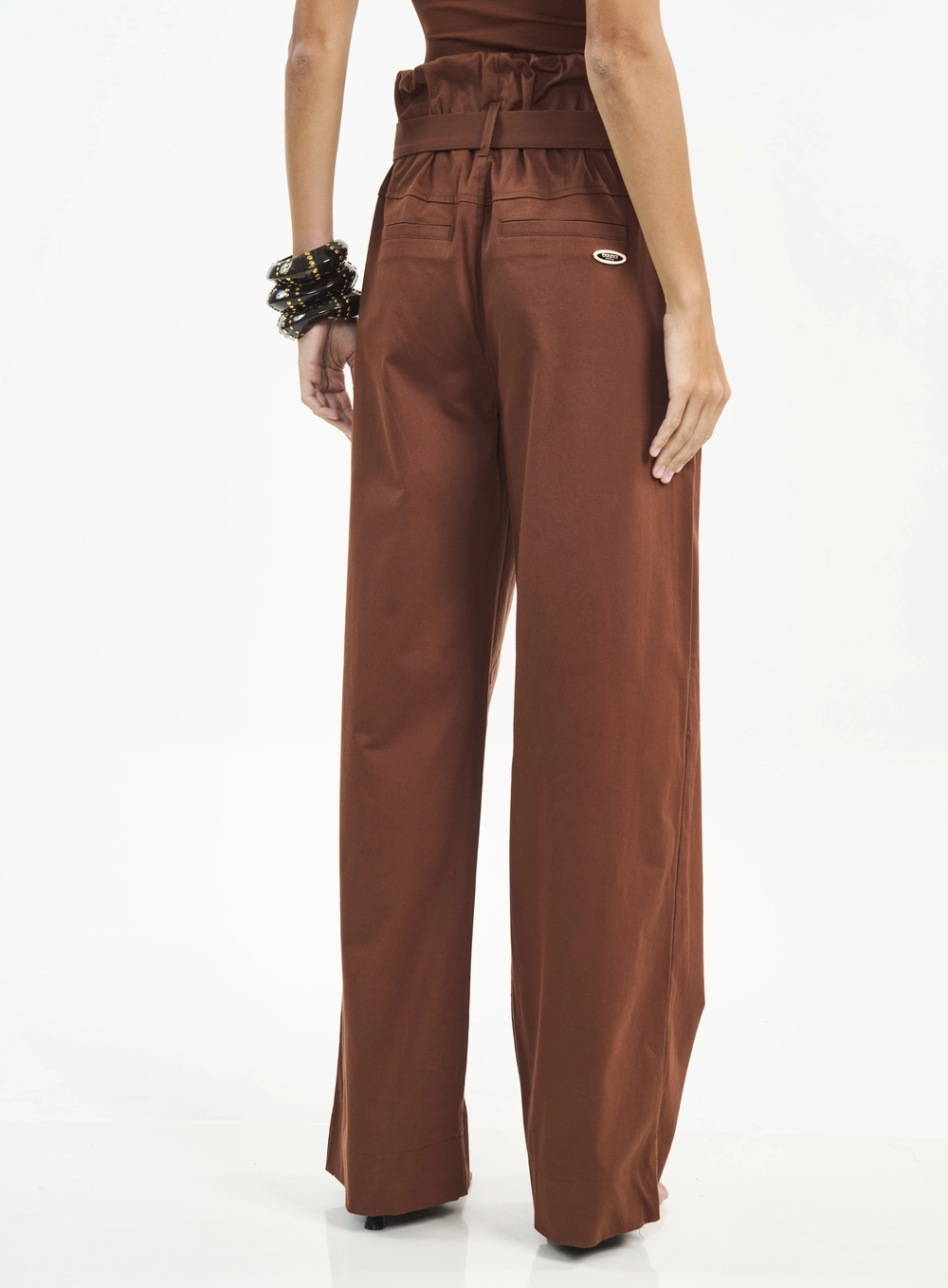 Calça Feminina Wide Leg Com Amarração Marrom
