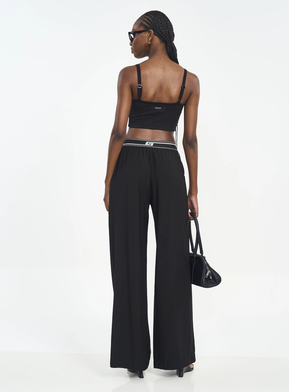 Calça Feminina Pantalona Com Logo Preto
