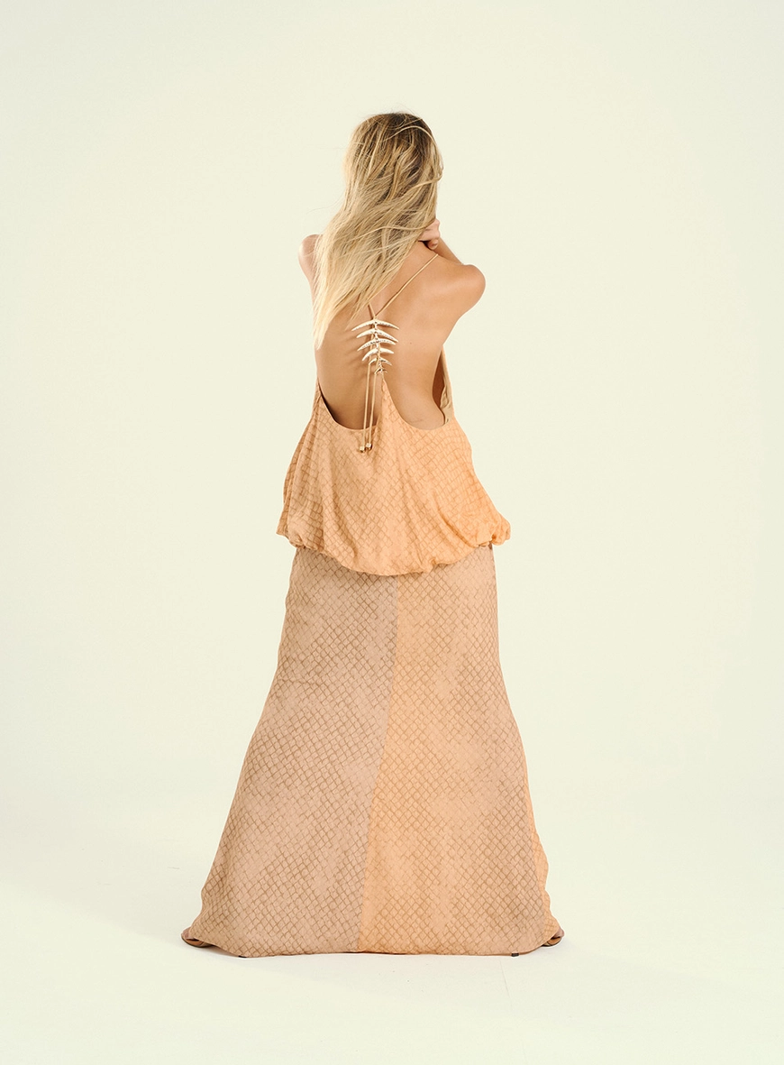 Vestido Feminino Longo Bicolor Costas Abertas Estampados 2