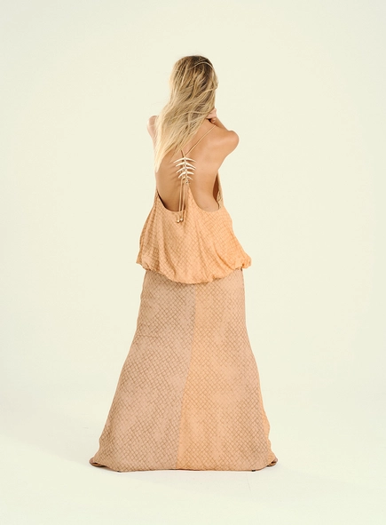 Vestido Feminino Longo Bicolor Costas Abertas
