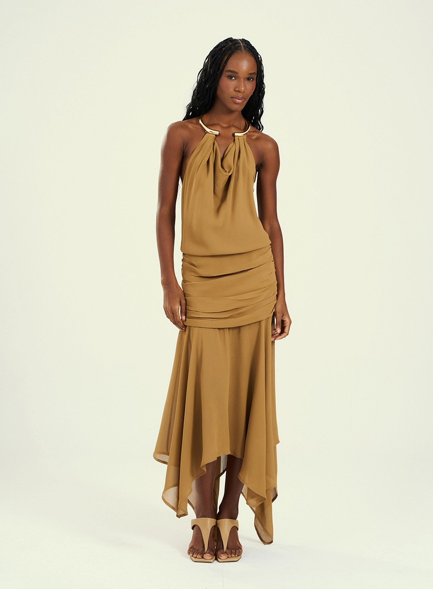 Vestido Feminino Longo Costas Abertas Bege 1