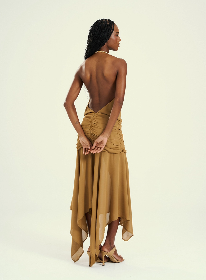 Vestido Feminino Longo Costas Abertas Bege 2