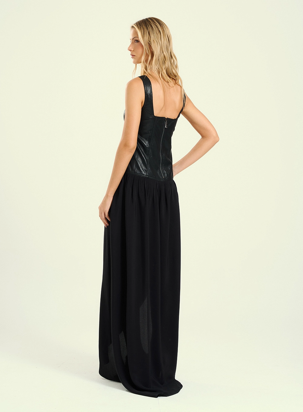 Vestido Feminino Longo Corset Em Pu Preto 2