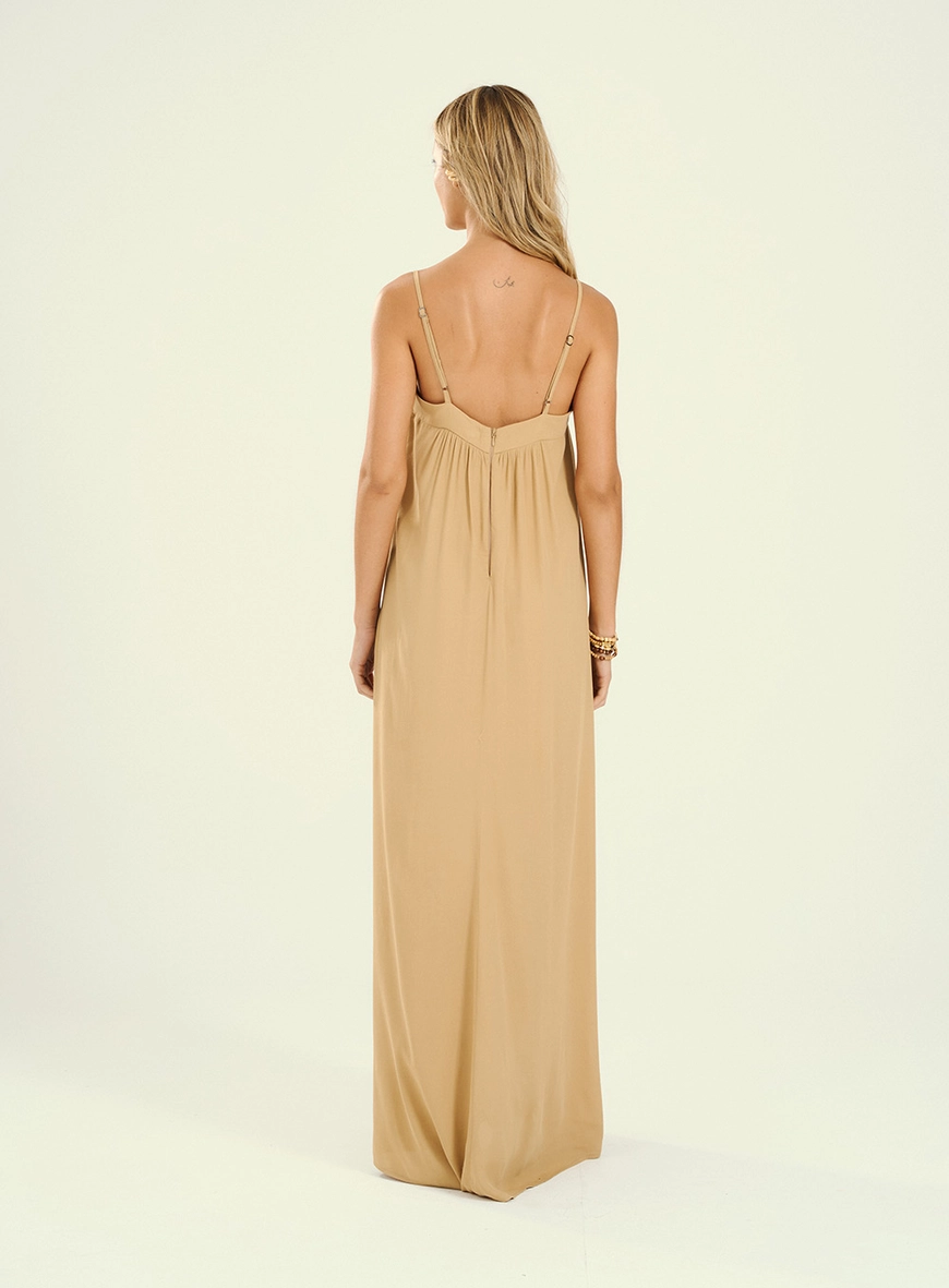 Vestido Feminino Longo Com Alças Finas Bege 2