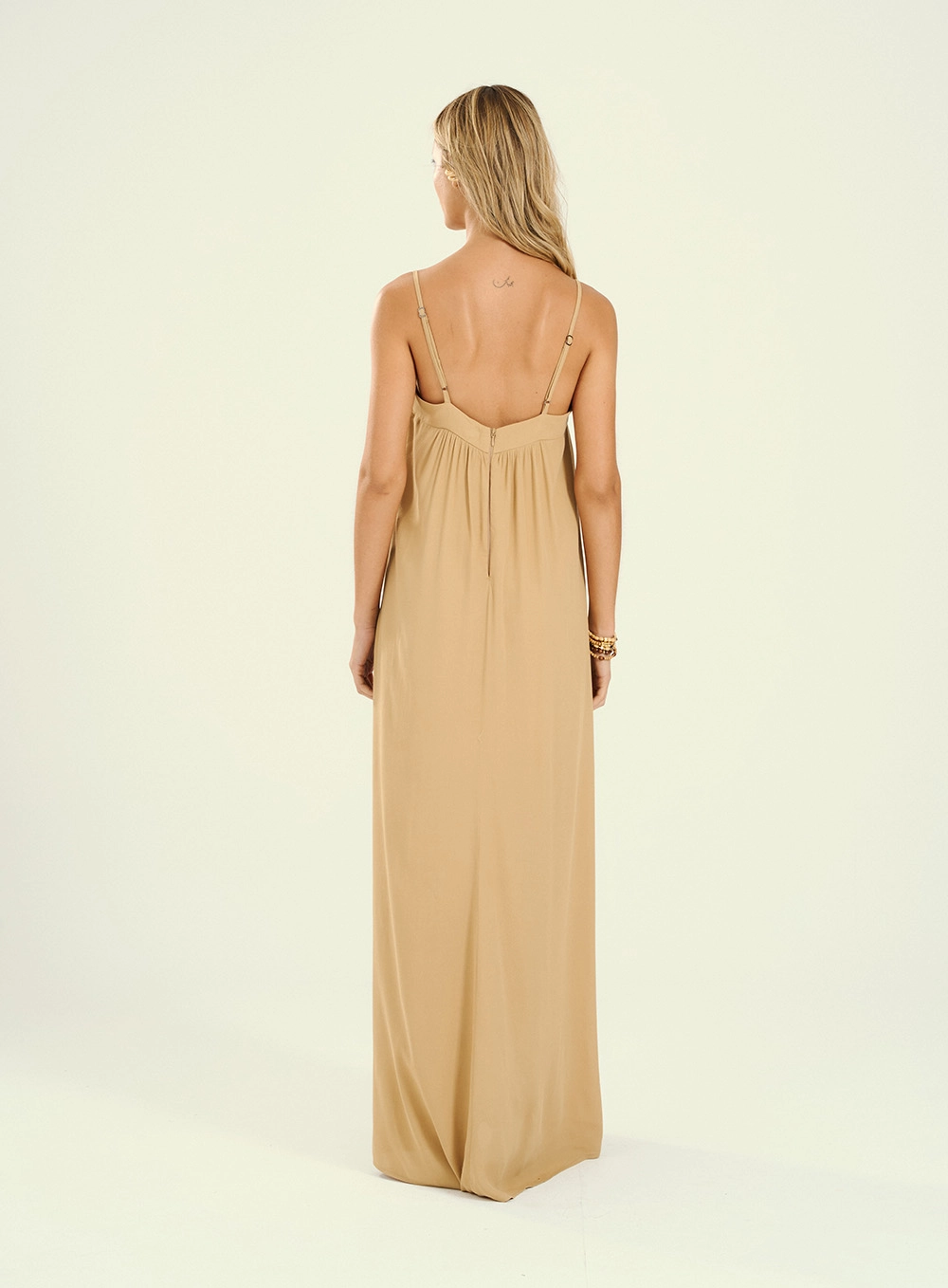Vestido Feminino Longo Com Alças Finas Bege 2