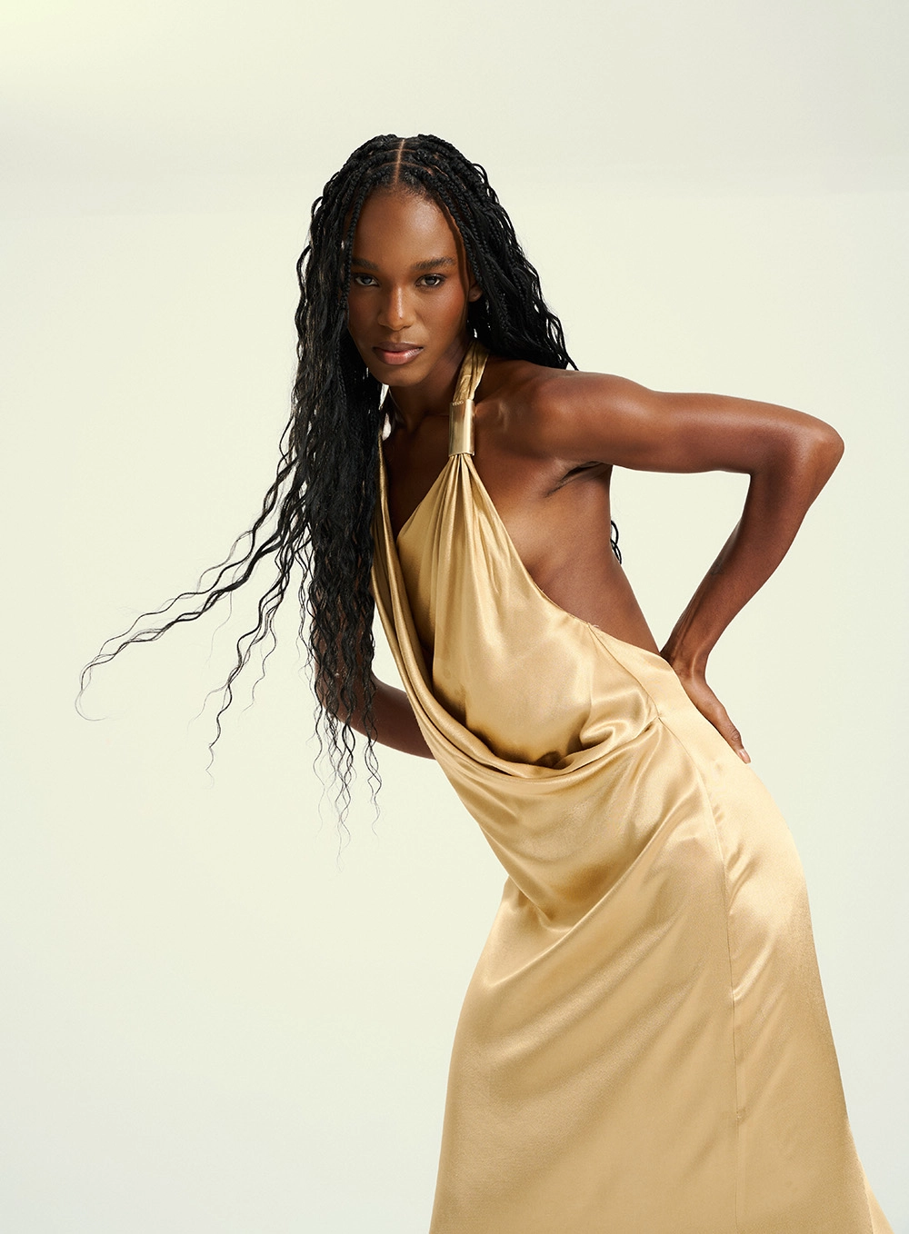 Vestido Feminino Longo Costas Abertas Bege 4