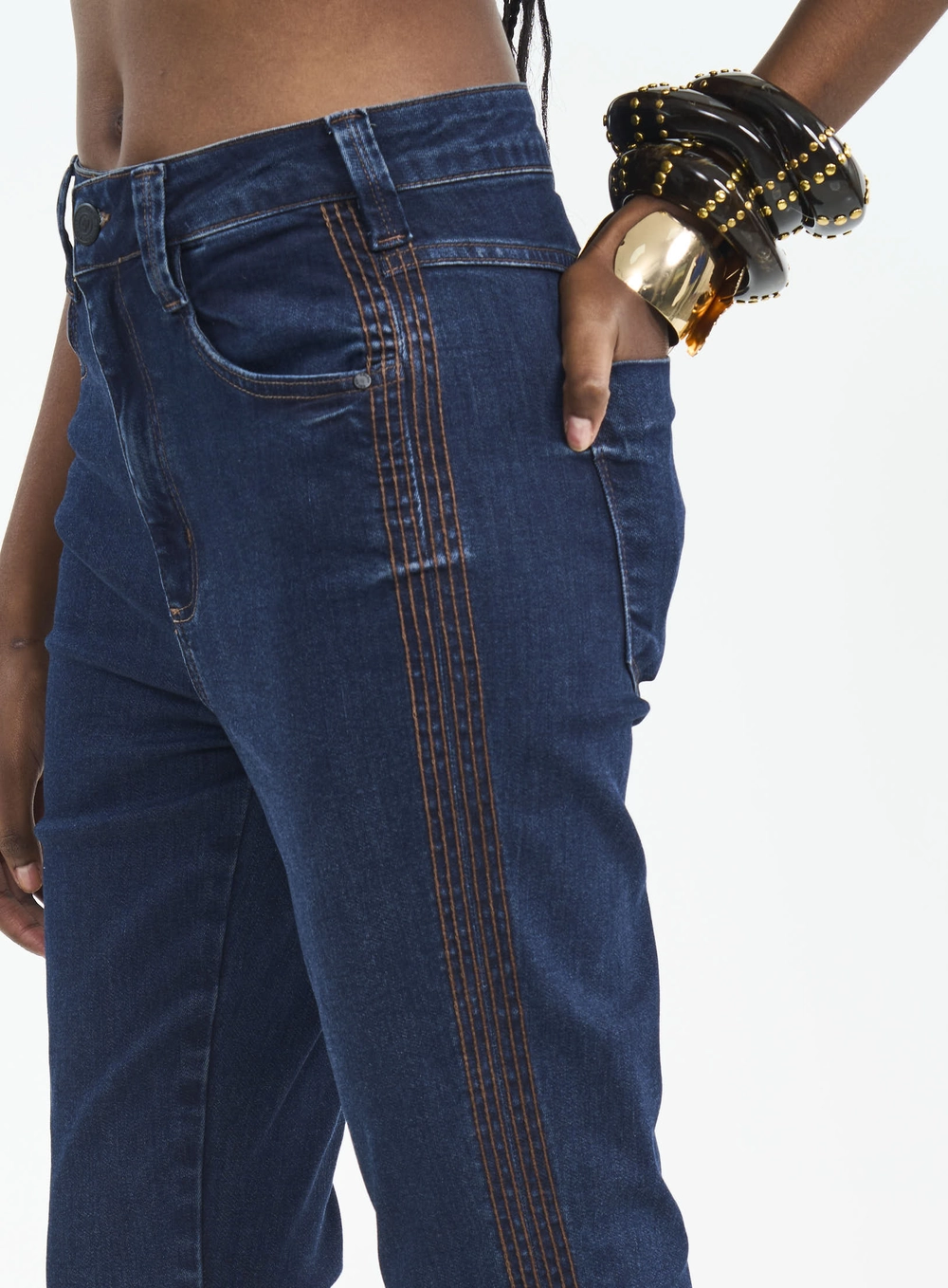 Calça Skinny Jeans Com Pespontos Contrastantes Índigo