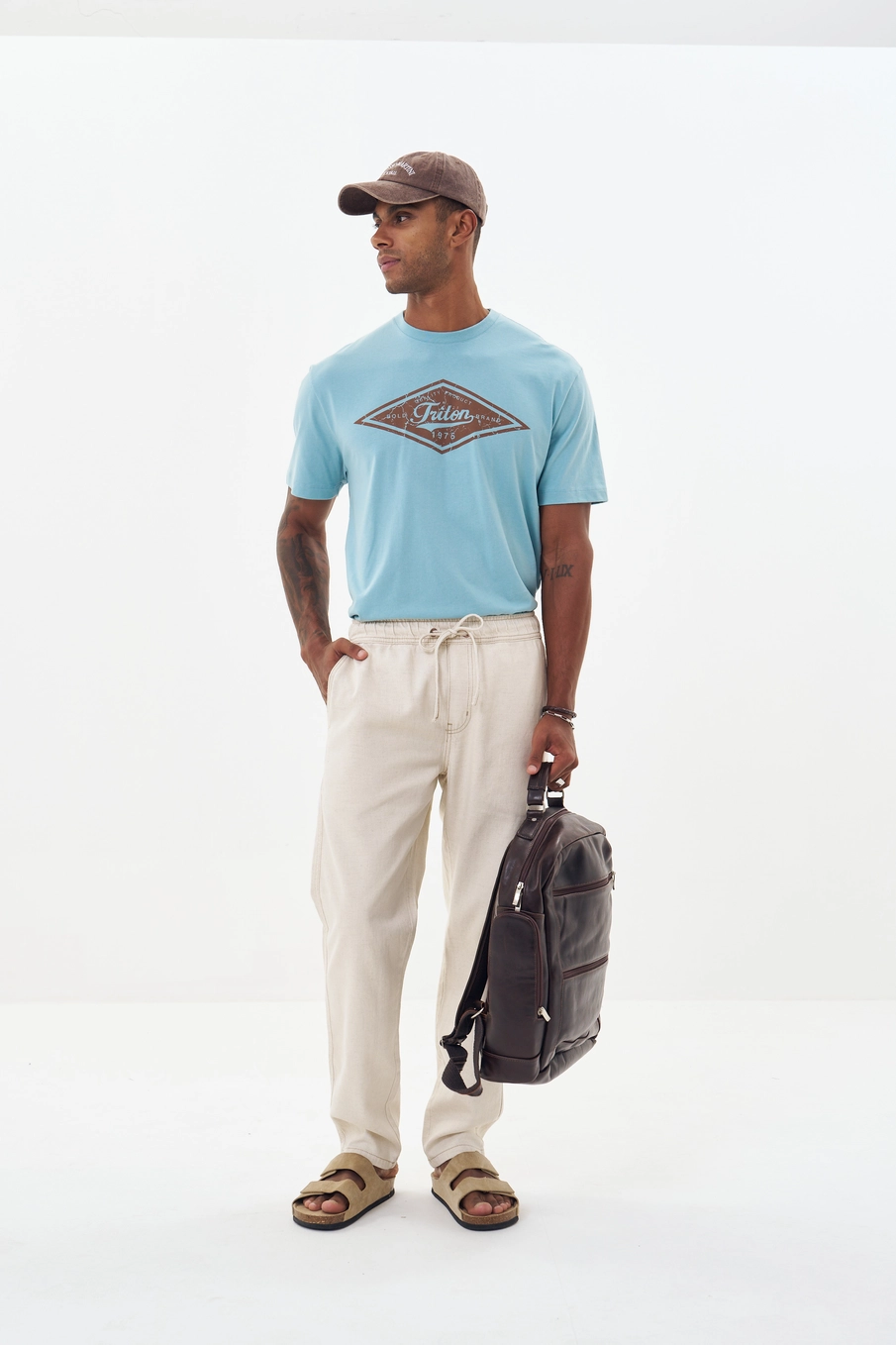 Calça Masculina Linho Com Amarração Bege 1