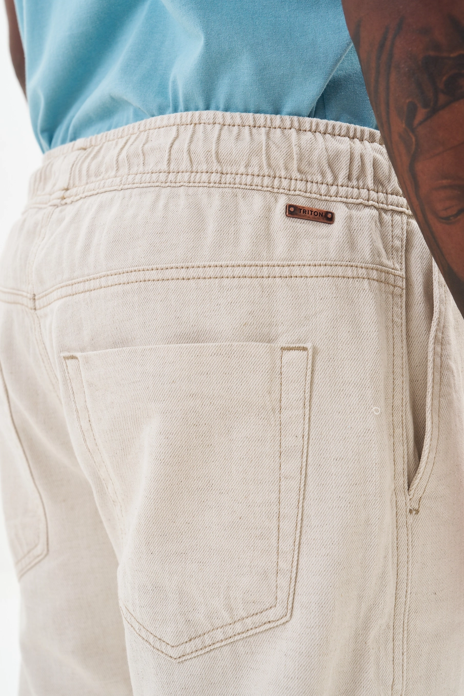 Calça Masculina Linho Com Amarração Bege 3