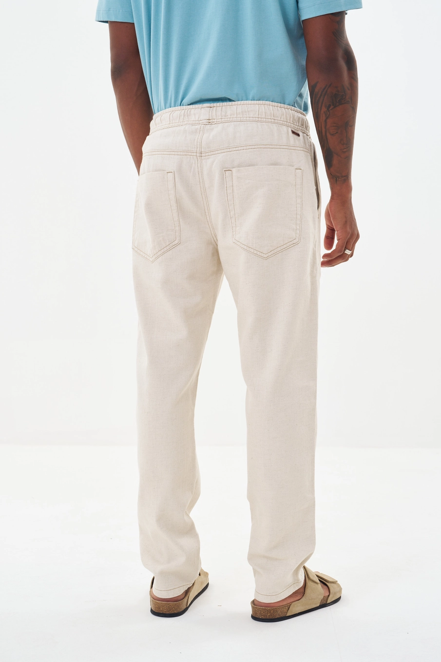 Calça Masculina Linho Com Amarração Bege 4