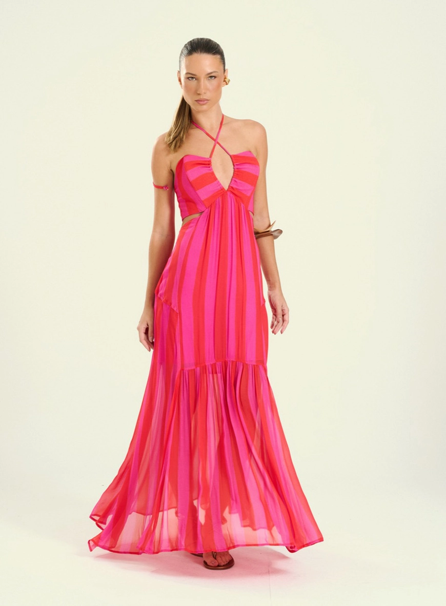 Vestido Feminino Longo Cut-out Estampado Estampados 1