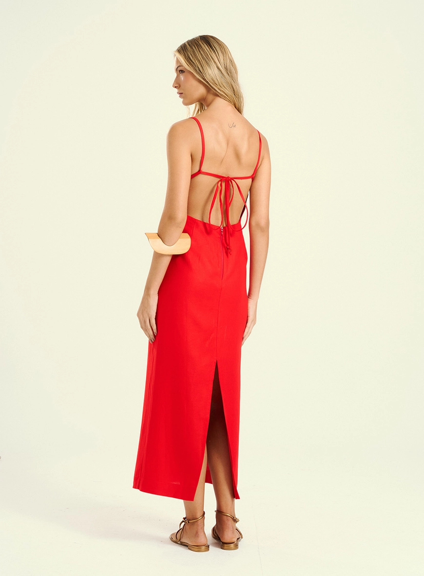 Vestido Feminino Midi Com Amarração Vermelho 2