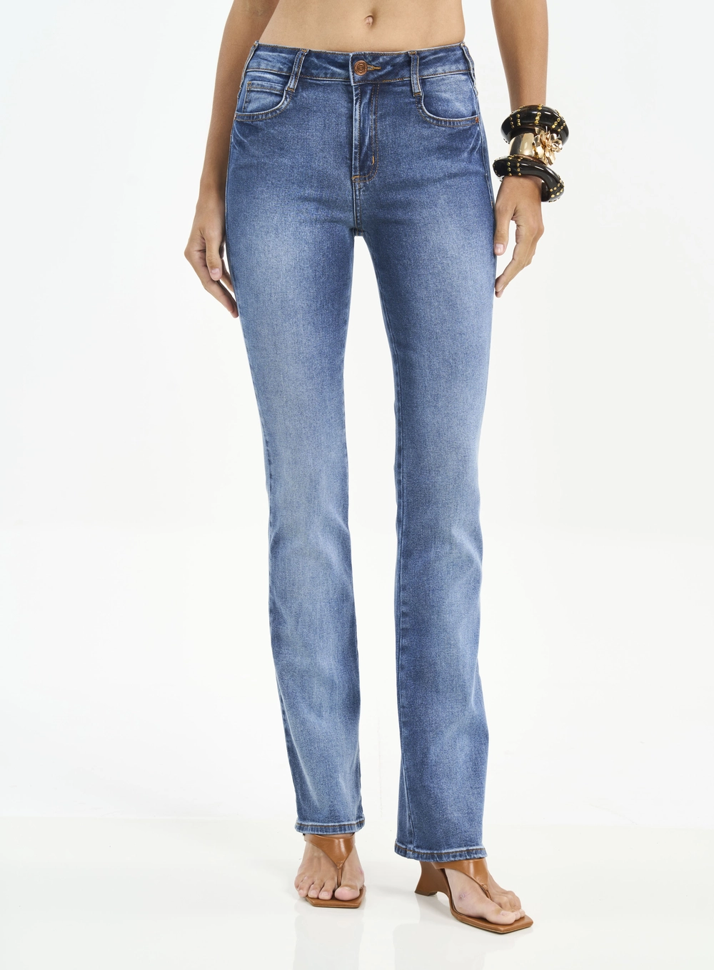 Calça Feminina Bia Reta Jeans Estonada Índigo