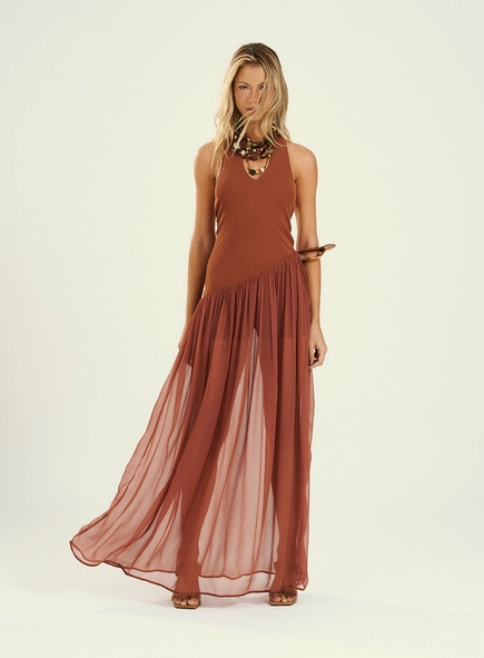 Vestido Feminino Longo Com Transparência